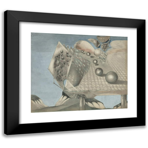 Paul Gaulois 14x12 Black Modern Framed Museum Art Print Titled - Composition with Spheres, Squares, Pillars, Etc. (1937-43)