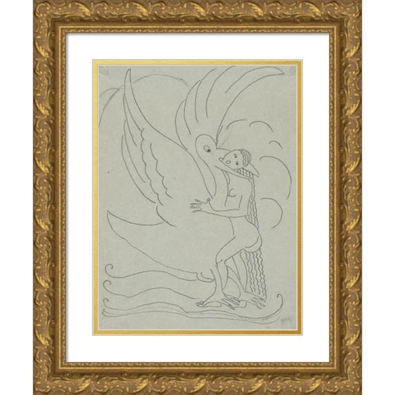 Paul Gaulois 15x18 Gold Ornate Wood Frame and Double Matted Museum Art Print Titled - Leda and The Swan (1925-27)