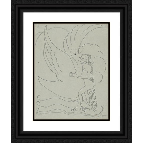 Paul Gaulois 19x24 Black Ornate Framed Double Matted Museum Art Print Titled: Leda and The Swan (1925-27)