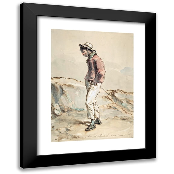 Paul Gavarni 11x14 Black Modern Framed Museum Art Print Titled - A Sailor Standing on the Shore (1859)