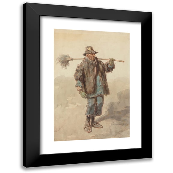 Paul Gavarni 11x14 Black Modern Framed Museum Art Print Titled - The Street Sweeper (The Cantonnier) (C. 1848-1852)