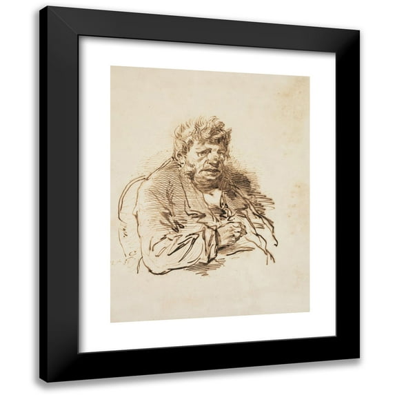 Paul Gavarni 12x14 Black Modern Framed Museum Art Print Titled - Head of an Old Man (1858)
