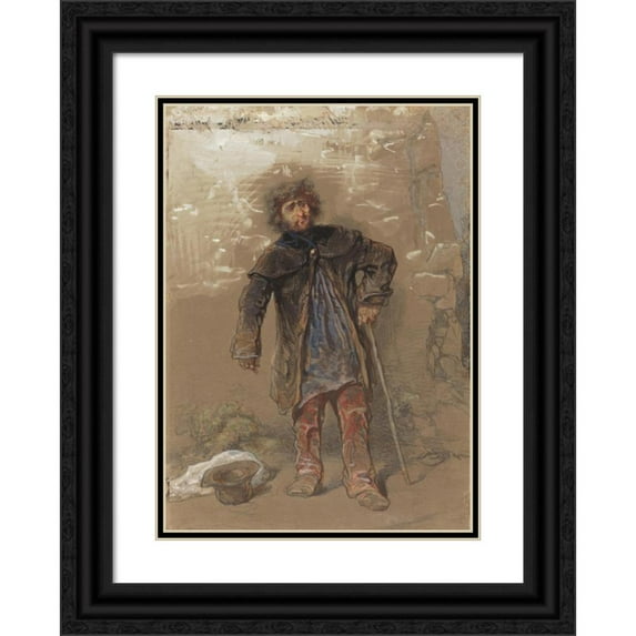 Paul Gavarni 18x24 Black Ornate Framed Double Matted Museum Art Print Titled: English Beggar