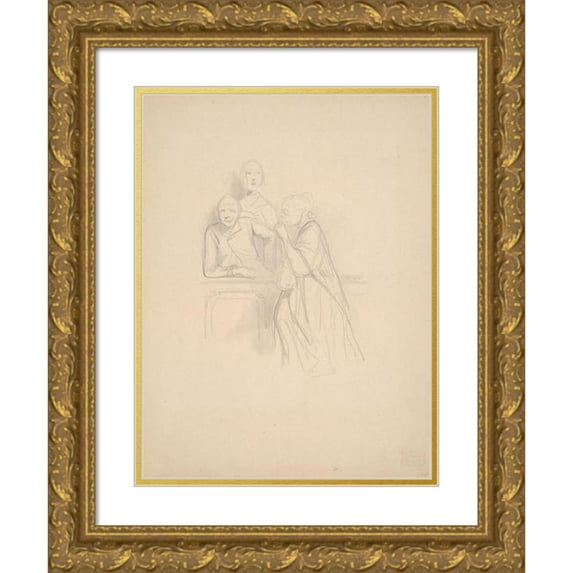 Paul Gavarni 19x24 Gold Ornate Framed and Double Matted Museum Art Print Titled - Study for ‘Small Causes Celebres, No. 22 ′ (‘ Come On! . You Do Not Have in Your Justice . ’) (1840)