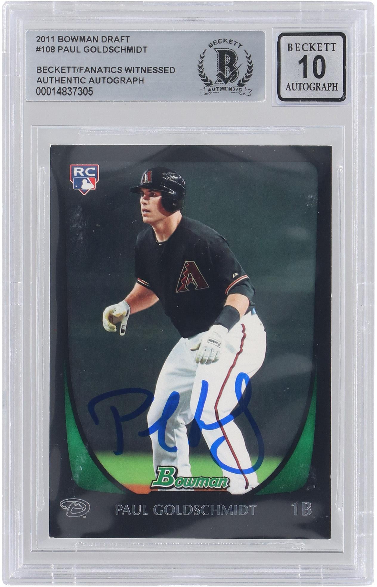 Paul Goldschmidt Arizona Diamondbacks Autographed 2011 Bowman Draft MLB #108 Beckett Fanatics Witnessed Authenticated 10 Rookie Card - Fanatics Authentic Certified