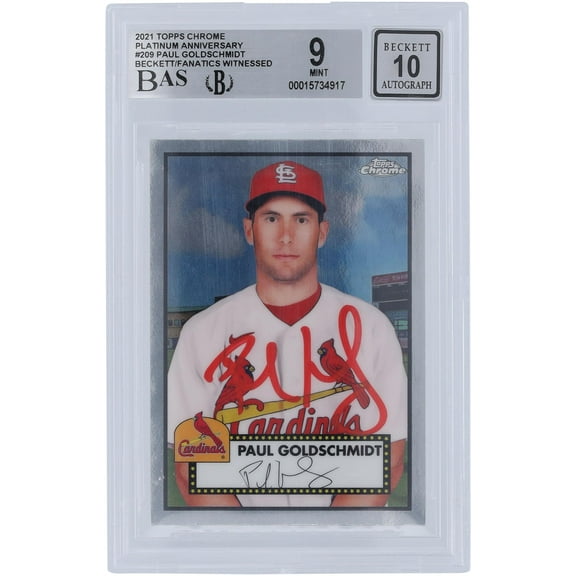 Paul Goldschmidt St. Louis Cardinals Autographed 2021 Topps Chrome #209 Beckett Fanatics Witnessed Authenticated 9/10 Card - Fanatics Authentic Certified