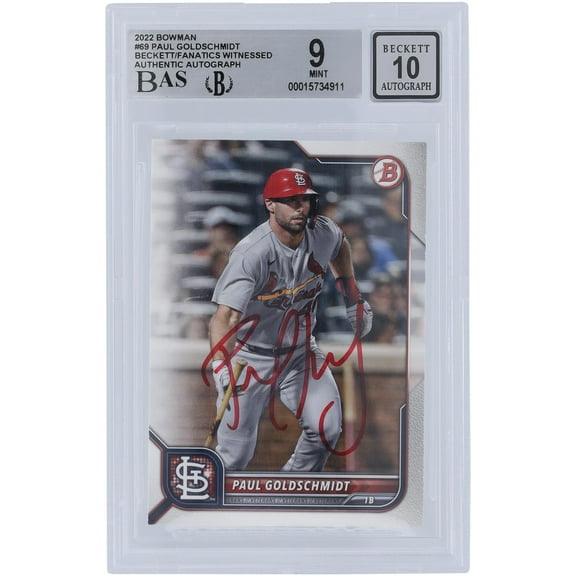 Paul Goldschmidt St. Louis Cardinals Autographed 2022 Bowman Series 1 #69 Beckett Fanatics Witnessed Authenticated 9/10 Card - Fanatics Authentic Certified