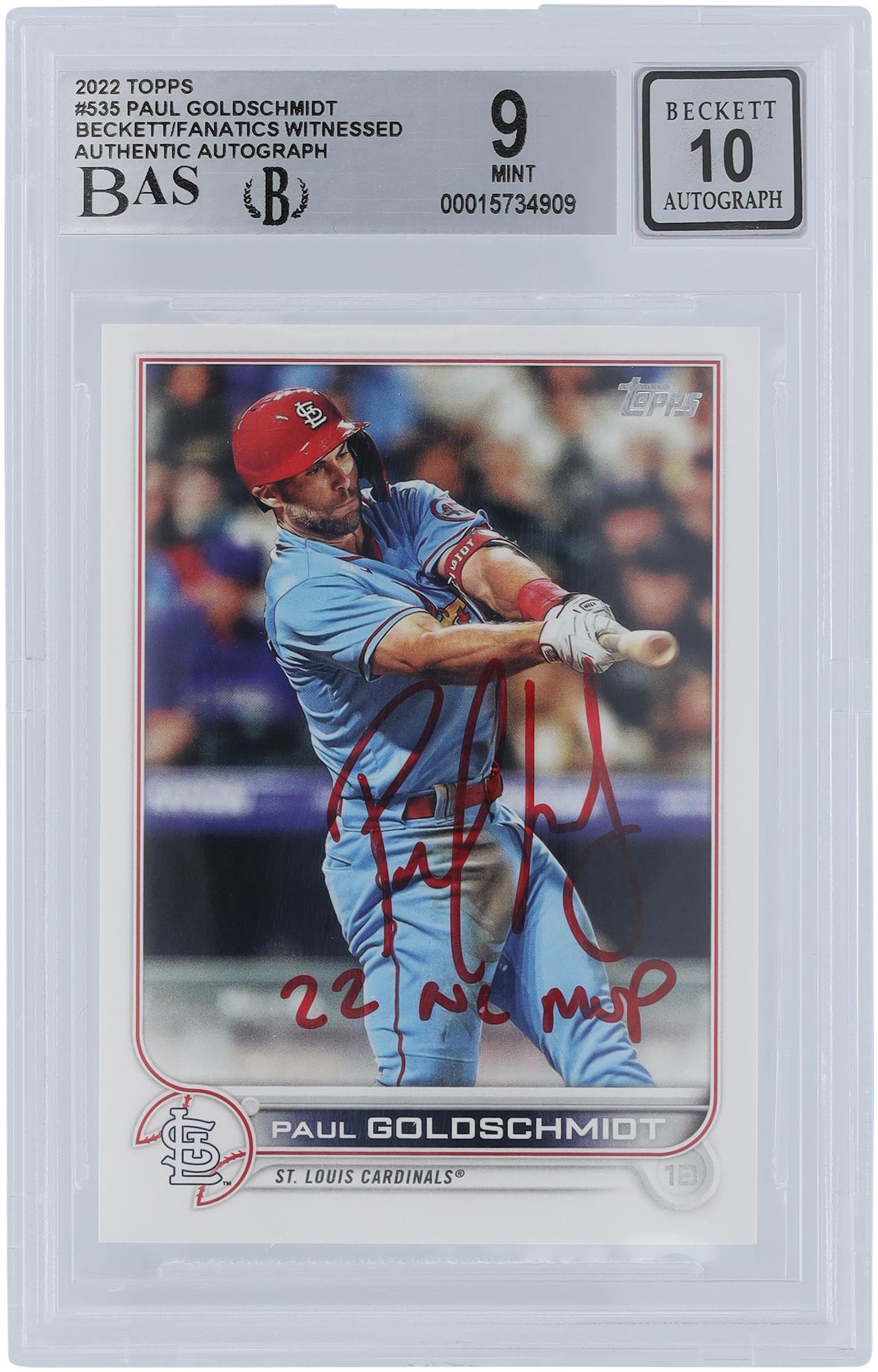 Paul Goldschmidt St. Louis Cardinals Autographed 2022 Topps Series 2 #535 Beckett Fanatics Witnessed Authenticated 9/10 Card with "22 NL MVP" Inscription - Fanatics Authentic Certified