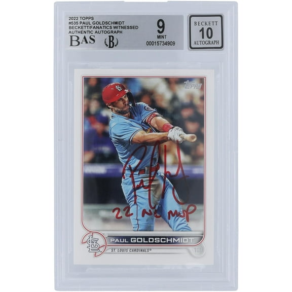 Paul Goldschmidt St. Louis Cardinals Autographed 2022 Topps Series 2 #535 Beckett Fanatics Witnessed Authenticated 9/10 Card with "22 NL MVP" Inscription - Fanatics Authentic Certified