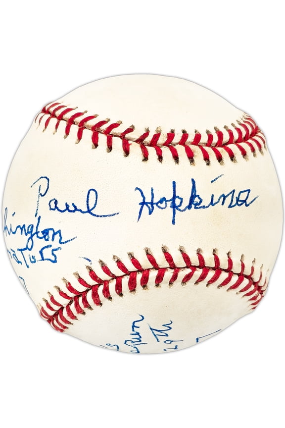 Paul Hopkins Autographed Official AL Baseball Washington Senators "Pitched Babe Ruth's 59th HR 9/29/27" Beckett BAS QR #BL93623