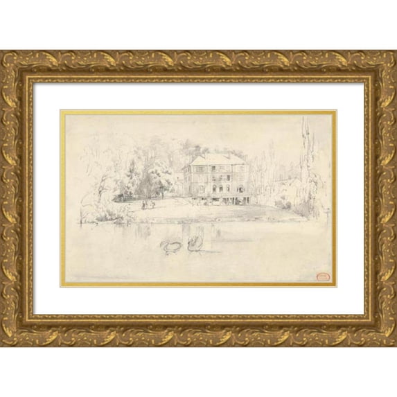 Paul Huet 24x16 Gold Ornate Framed and Double Matted Museum Art Print Titled - View of the Chateau at Folembray (ca. 1831)