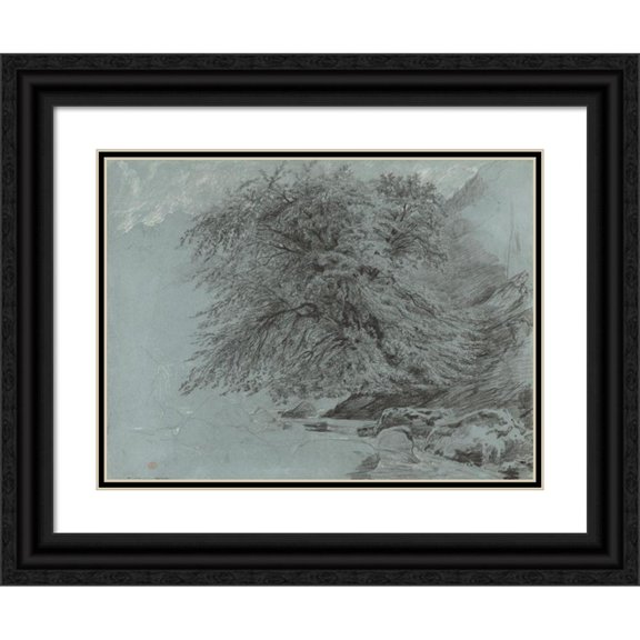 Paul Huet 24x19 Black Ornate Framed Double Matted Museum Art Print Titled: A Wild Beech in Full Leaf (1858)