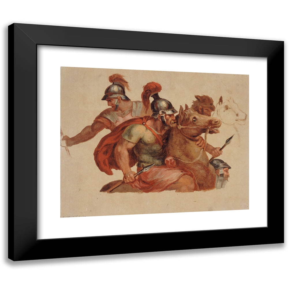 Paul-Jacques-Aimé Baudry 14x12 Black Modern Framed Museum Art Print Titled - Studies of Ancient Riders, According to Charles Le Brun