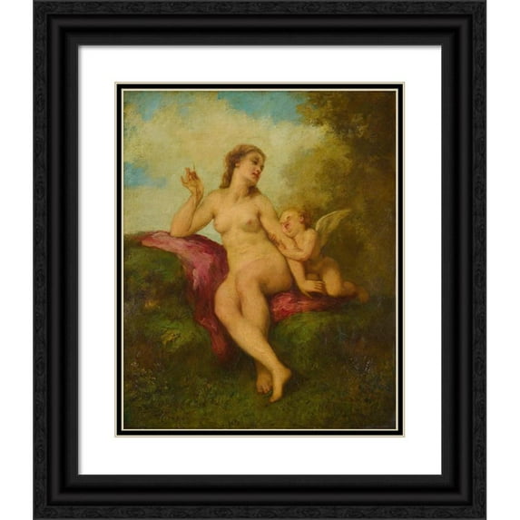 Paul-Jacques-Aimé Baudry 20x24 Black Ornate Framed Double Matted Museum Art Print Titled: Venus and Cupid ( 1849)