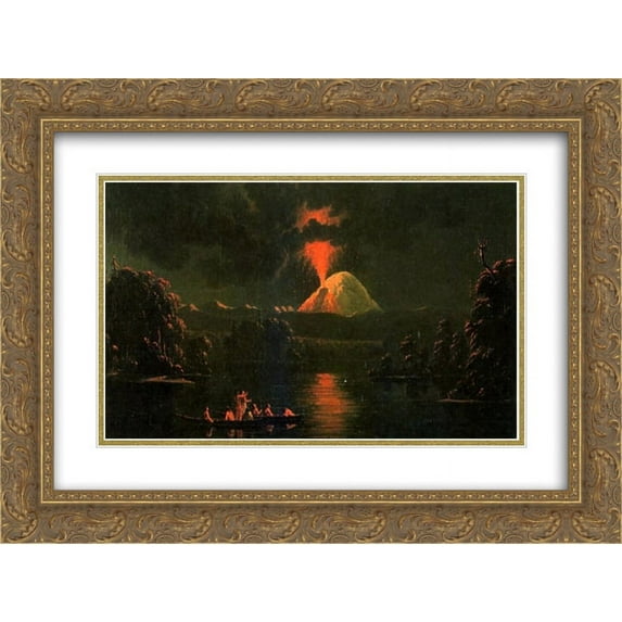 Paul Kane 2x Matted 24x18 Gold Ornate Framed Art Print 'Mount St Helens erupting at night'