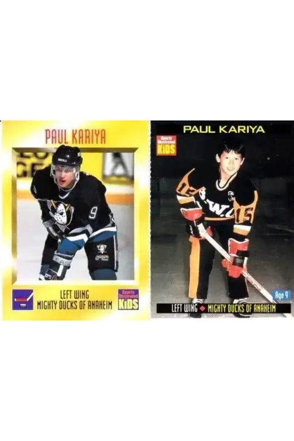 Paul Kariya Anaheim Ducks 1995 and 2000 Sports Illustrated for Kids cards