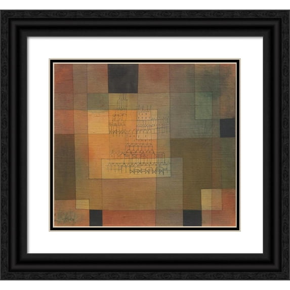 Paul Klee 13x12 Black Ornate Wood Framed Double Matted Museum Art Print Titled: Polyphonic Architecture (1930)
