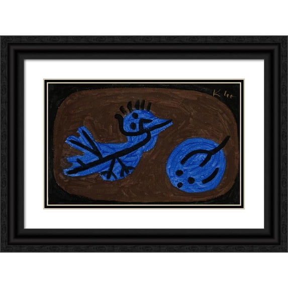 Paul Klee 14x11 Black Ornate Wood Framed Double Matted Museum Art Print Titled: Blue-Bird-Pumpkin (1939)