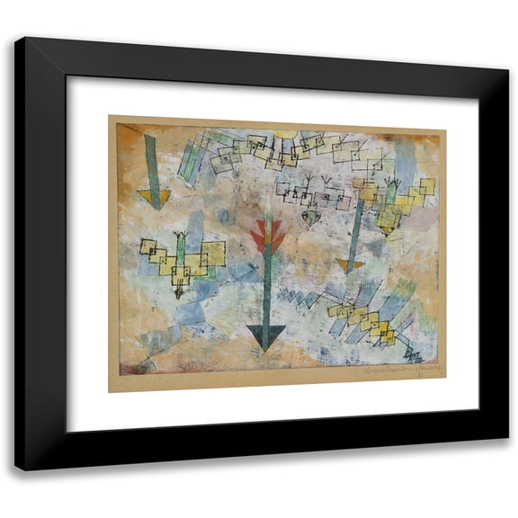 Paul Klee 14x12 Black Modern Framed Museum Art Print Titled - Birds Swooping Down and Arrows (1919)