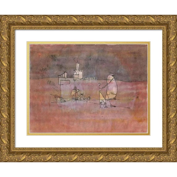 Paul Klee 18x14 Gold Ornate Wood Frame and Double Matted Museum Art Print Titled - Episode Before an Arab Town (1923)