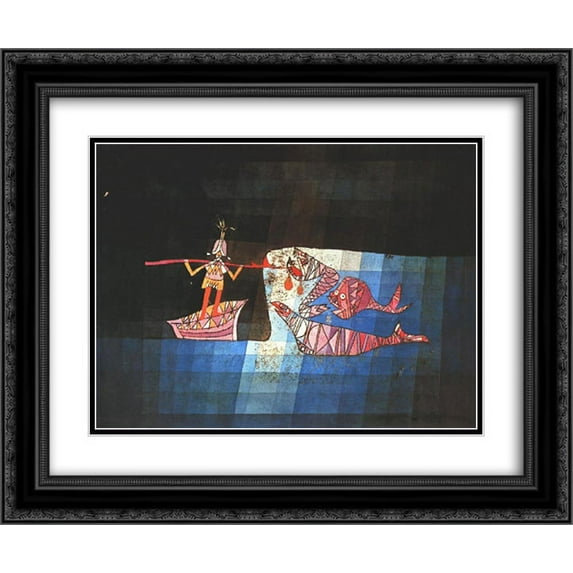Paul Klee 2x Matted 24x20 Black Ornate Framed Art Print 'Battle scene from the comic fantastic opera 'The Seafarer''