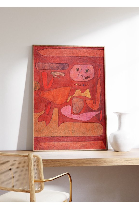 Paul Klee Abstract Fine Art Print, Colorful Modern Wall Art, Surreal, The Man Of Confusion, Pink Bauhaus Home Decor #3441, Unframed Canvas Size 16x24