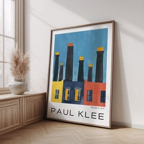 Paul Klee Inspired Factory Poster, Geometric Industrial City Wall Art