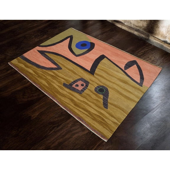 Paul Klee Silence of Angel Painting Inspired Hand Woven Wool Area Rug 4x5 approx