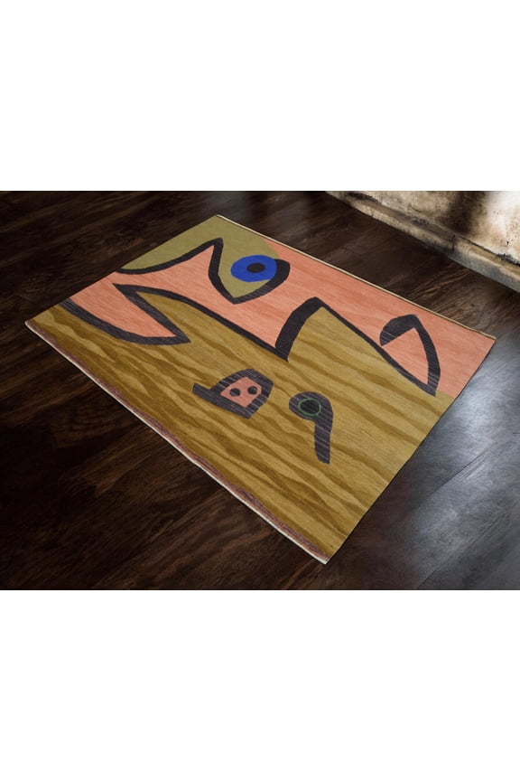 Paul Klee Silence of Angel Painting Inspired Hand Woven Wool Area Rug 4x5 approx