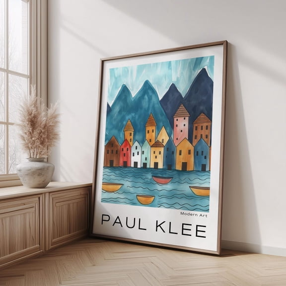 Paul Klee Style Harbor Village Mountain Town Unframed Paper Print