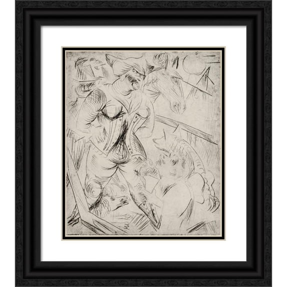 Paul Kleinschmidt 12x14 Black Ornate Wood Framed Double Matted Museum Art Print Titled: Illustration to the Landsturmer Courage