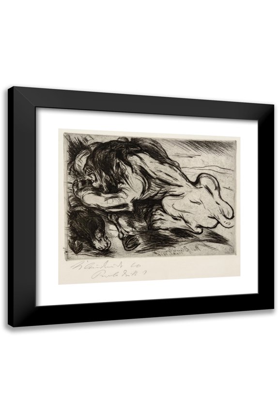 Paul Kleinschmidt 14x12 Black Modern Framed Museum Art Print Titled - A Lion Tears a Zebu (1916)