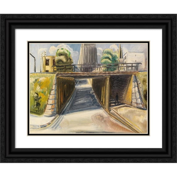 Paul Kleinschmidt 18x15 Black Ornate Wood Framed Double Matted Museum Art Print Titled - Underpass in Ulm (1933)