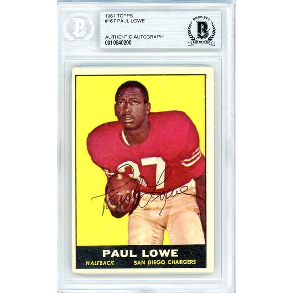 Paul Lowe Autographed 1961 Topps Card #167 San Diego Chargers Beckett BAS #10540200