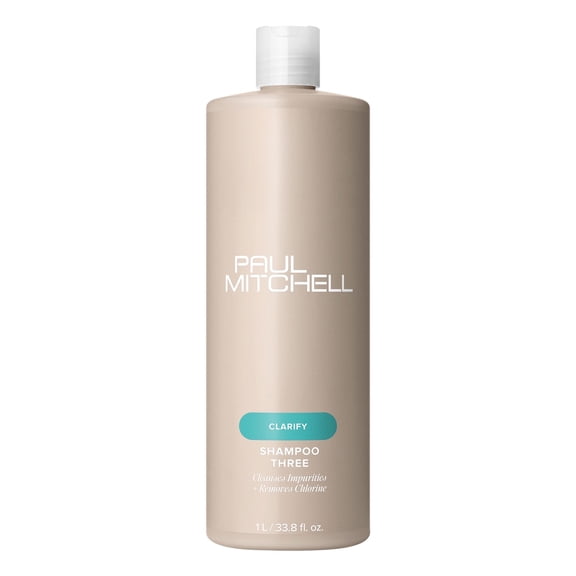 Paul Mitchell Shampoo Three, Clarifying Shampoo, Cleanses Impurities + Removes Chlorine, For All Hair Types, Great For Swimmers, 33.8 fl oz.