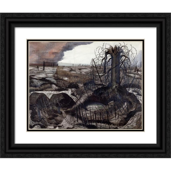 Paul Nash 18x15 Black Ornate Wood Framed Double Matted Museum Art Print Titled - Wire (1918)