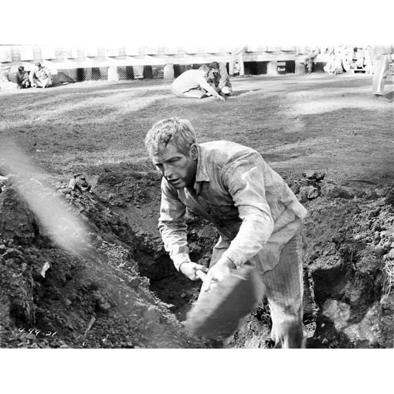 Paul Newman Shoveling Garbage in Formal Outfit Black and White Photo Print (24 x 30)
