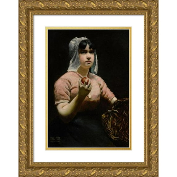 Paul Peel 11x14 Gold Ornate Wood Frame and Double Matted Museum Art Print Titled - Frances with the Apple (1888)