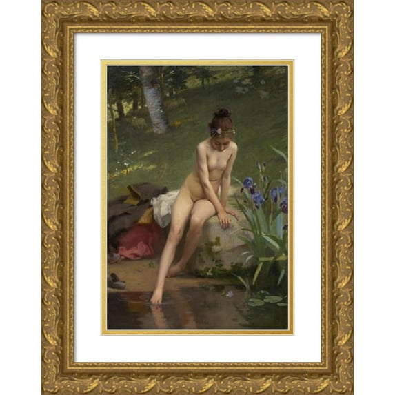 Paul Peel 18x24 Gold Ornate Framed and Double Matted Museum Art Print Titled - The Little Shepherdess (1892)