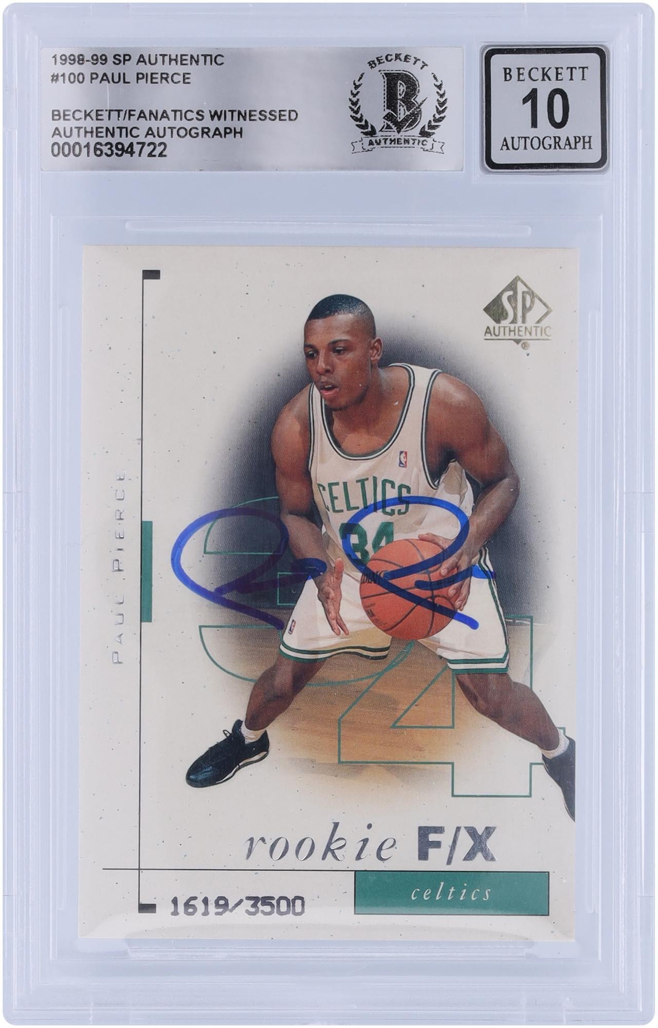 Paul Pierce Boston Celtics Autographed 1998-99 Upper Deck SP Authentic #100 #/3500 Beckett Fanatics Witnessed Authenticated 10 Rookie Card - Fanatics Authentic Certified