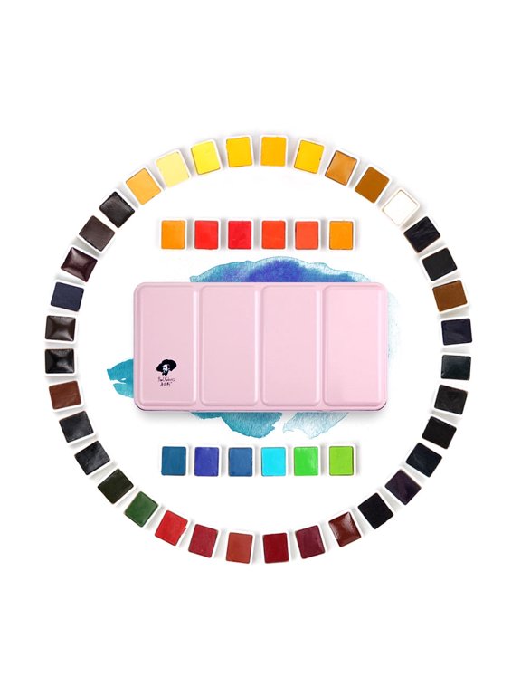 Artist Grade Watercolor Paint, 48 Colors Solid Cakes with Portable Metal Box for Artists, Beginners, Hobbyists, Students