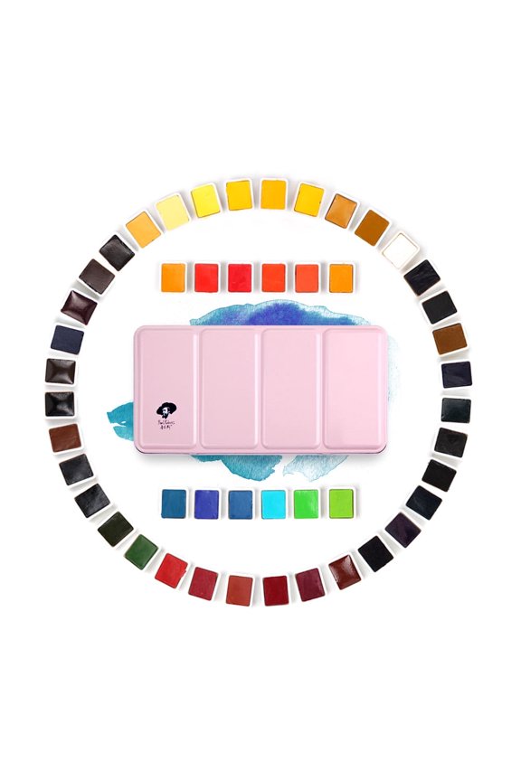 Artist Grade Watercolor Paint, 48 Colors Solid Cakes with Portable Metal Box for Artists, Beginners, Hobbyists, Students