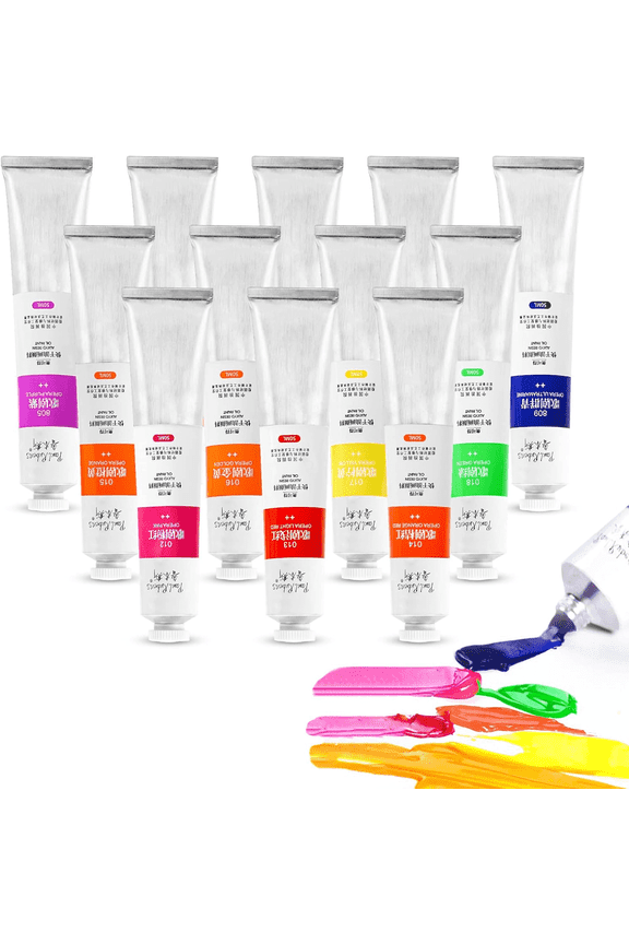 Oil Paint, 12 Neon Colors with High Saturation, 50ml/1.69Fl oz Large Tubes, Faster Drying Time, Art Supplies for Artists, Students, Beginners