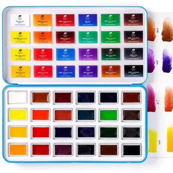 Paul Rubens Watercolor Paint, 24 Vivid Colors Water Coloring Paint Large Full Pan Set, for Artists, Newbie, Students