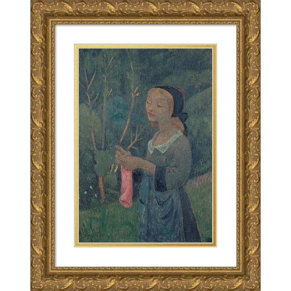 Paul Sérusier 14x18 Gold Ornate Wood Frame and Double Matted Museum Art Print Titled - Knitter at Pink Bas (1920)