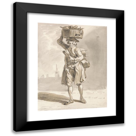 Paul Sandby 12x14 Black Modern Framed Museum Art Print Titled - London Cries; a Man with a Basket (Man Selling Pots and Pans) (ca. 1759)