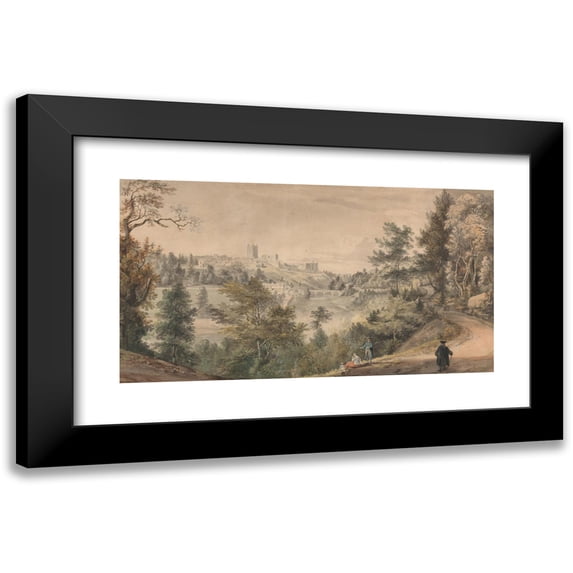 Paul Sandby 14x10 Black Modern Framed Museum Art Print Titled - View of Richmond Castle, Yorkshire