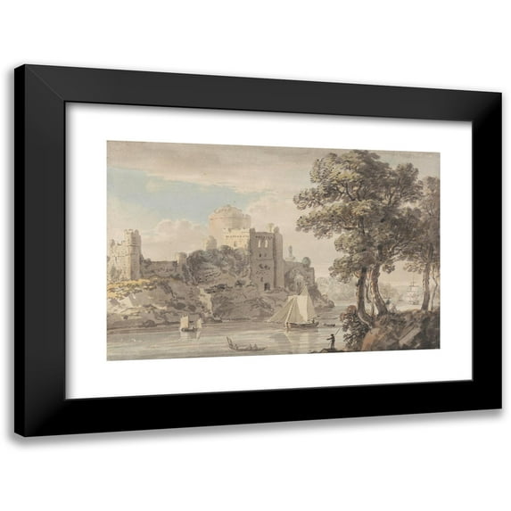Paul Sandby 14x11 Black Modern Framed Museum Art Print Titled - A Castle on a River
