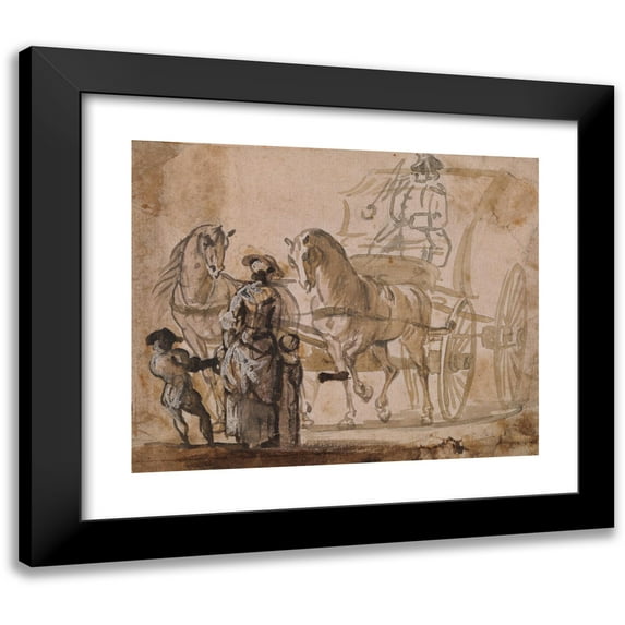 Paul Sandby 14x12 Black Modern Framed Museum Art Print Titled - A Carriage and Pair, with Coachman (1774)