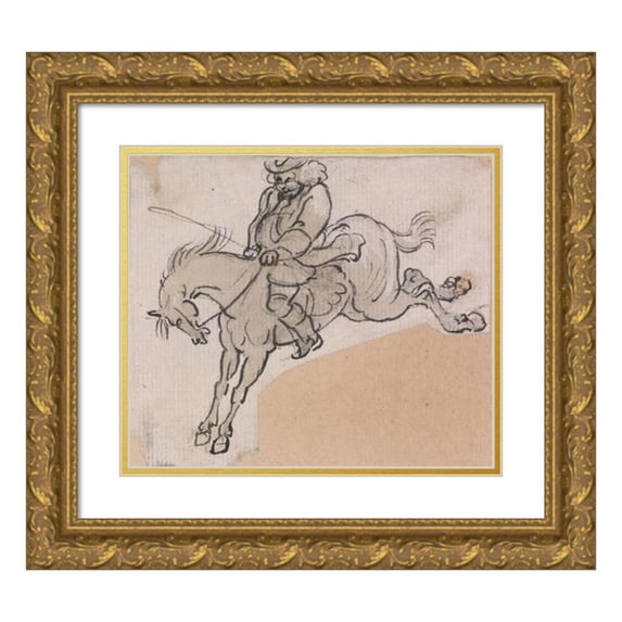 Paul Sandby 14x12 Gold Ornate Wood Frame and Double Matted Museum Art Print Titled - Stout Man on a Bucking Horse